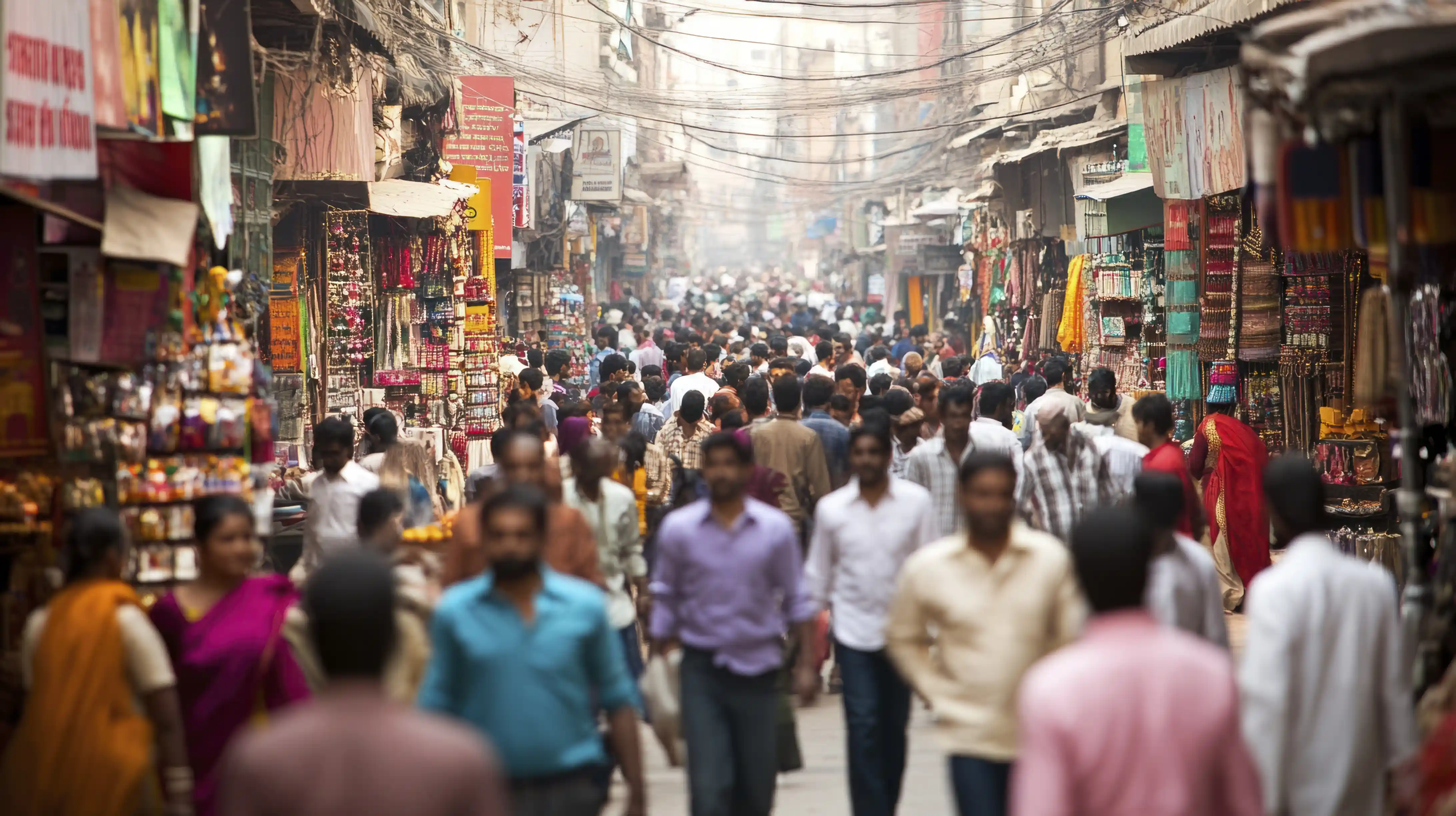 Busy Indian marketplace showing diverse consumer behavior